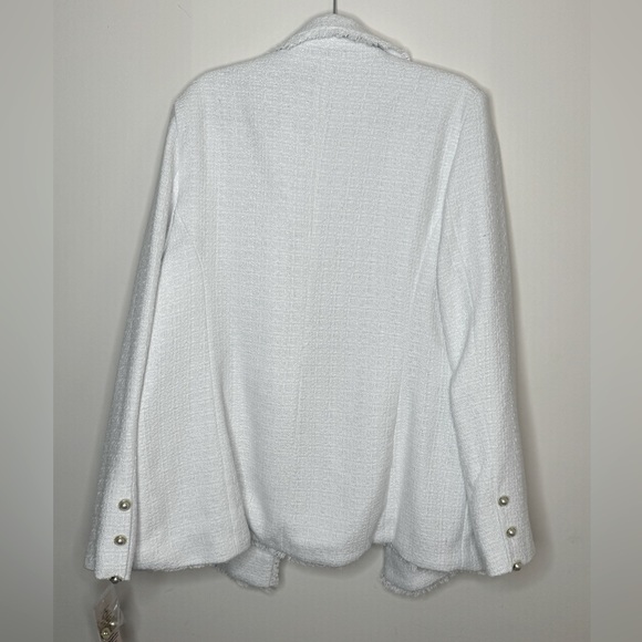 Nanette Lepore White Tweed Double Breasted Blazer Jacket Gold Buttons Size L - Picture 7 of 9